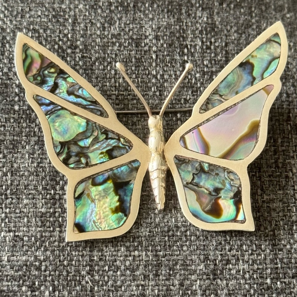 MEXICO Vintage Abalone Butterfly Brooch - Picture 2 of 8